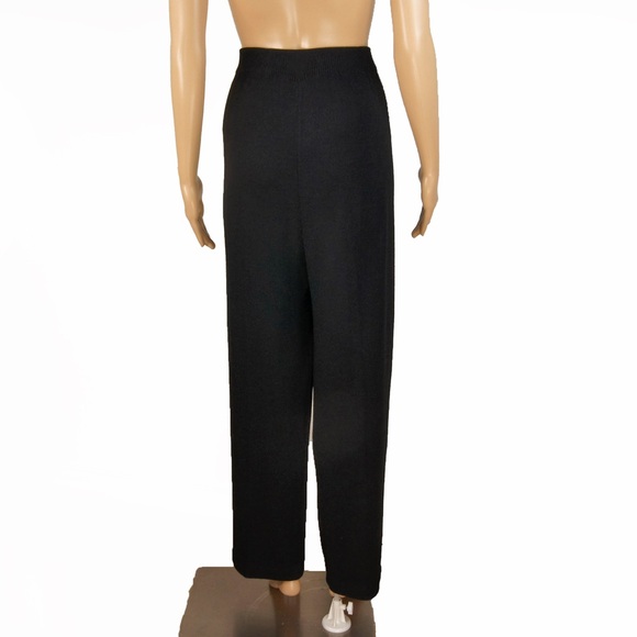 Vintage St. John Black Wool Knit High Rise Stretch Waist Leg Trouser Pants - Picture 3 of 5